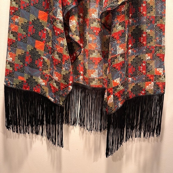 LulaRoe Monroe Open Front Black Fringe Chiffon Sheer Coat Duster Southwest - Picture 10 of 12